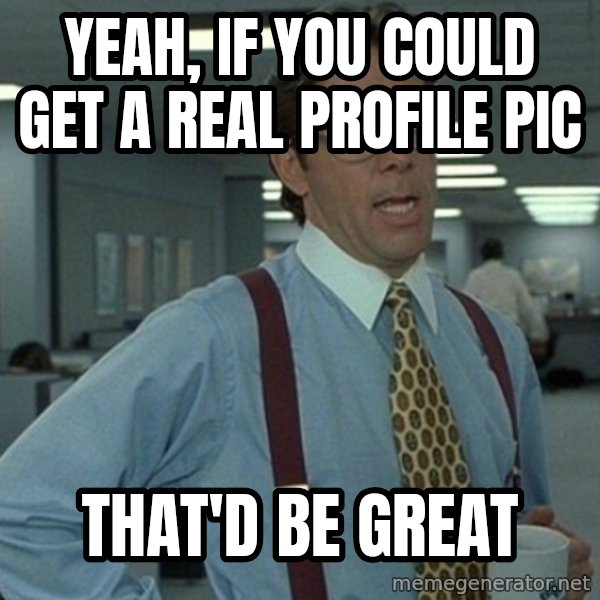 Yeah that'd be great... meme: yeah, if you could get a real profile pic / that'd be great