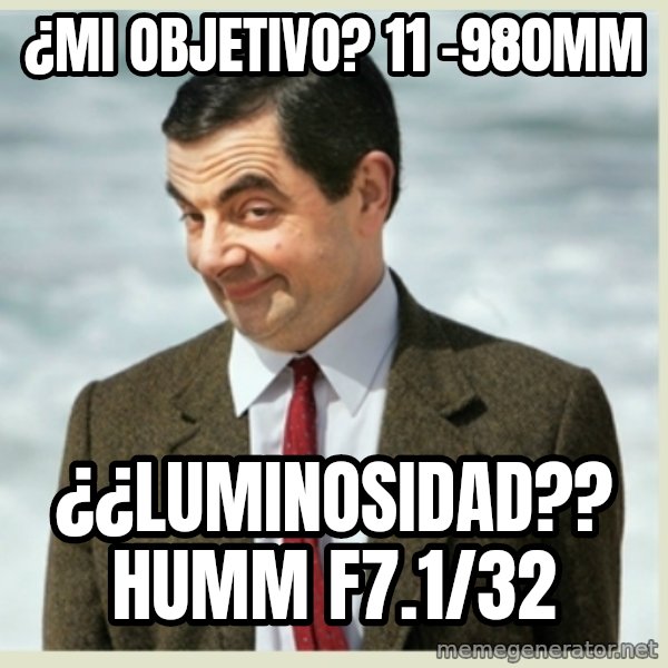 MR bean meme: ¿mI OBJETIVO?  11 -980MM / ¿¿LUMINOSIDAD?? HUMM  F7.1/32