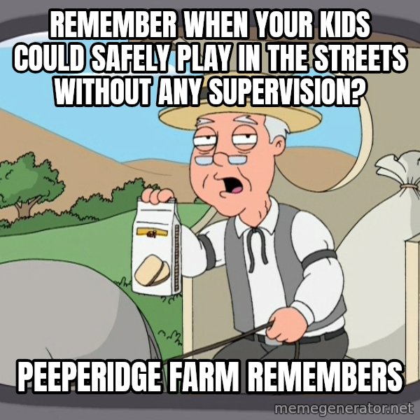 Pepperidge Farm Remembers Meme meme: remember when your kids could safely play in the streets without any supervision? / peeperidge farm remembers