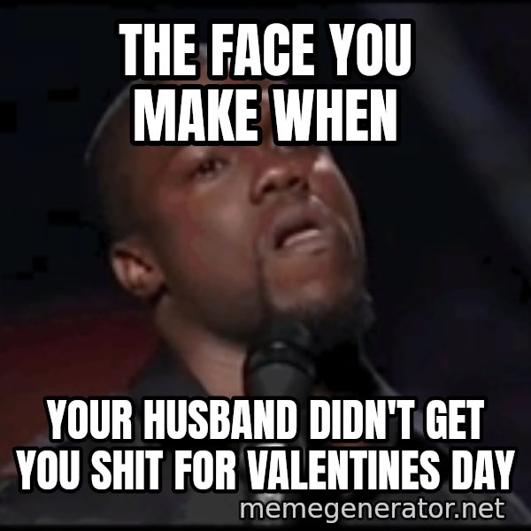 kevin hart playoffs meme: The face you make when / Your husband didn't get you shit for Valentines day