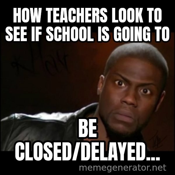 Kevin Hart Wait meme: How teachers look to see if school is going to / be closed/delayed...