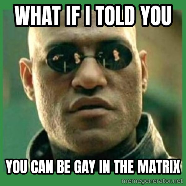 Matrix Morpheus meme: what if i told you / you can be gay in the matrix