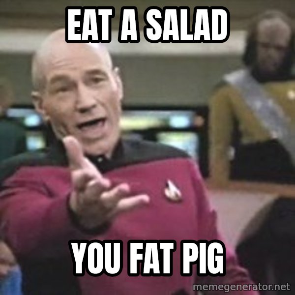 Captain Picard meme: eat a salad / you fat pig