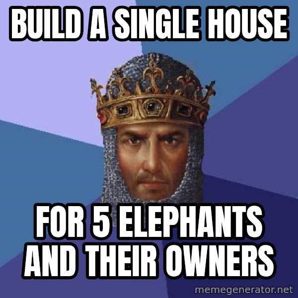 Age Of Empires meme: BUILD A SINGLE HOUSE / FOR 5 ELEPHANTS AND THEIR OWNERS