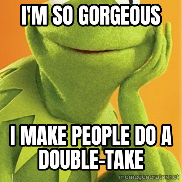 Kermit the frog meme: I'm so gorgeous / I make people do a double-take