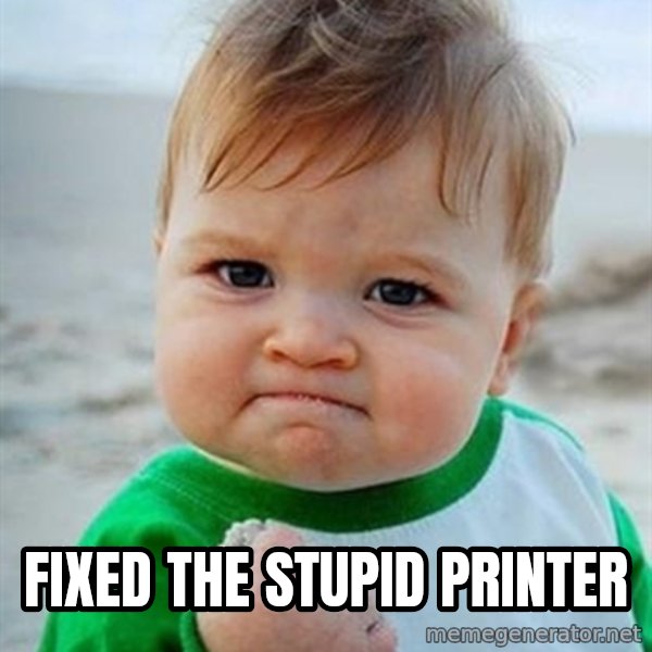 Victory Baby meme: fixed the stupid printer