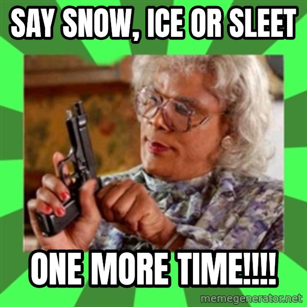 Madea meme: SAY SNOW, ICE OR SLEET / ONE MORE TIME!!!!
