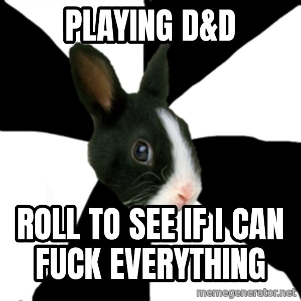 Roleplaying Rabbit meme: playing d&d / roll to see if I can fuck everything