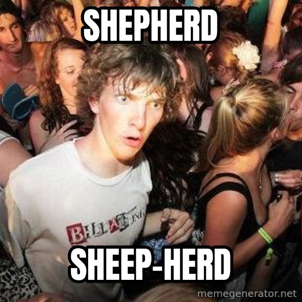 Sudden Realization Ralph meme: Shepherd / Sheep-Herd