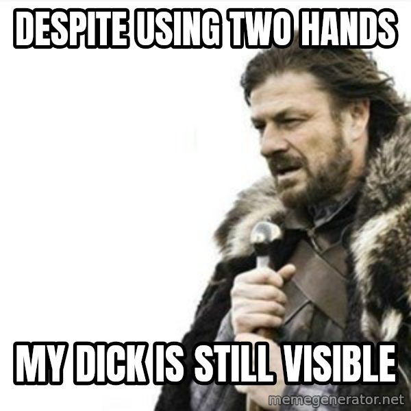 Prepare yourself meme: Despite using two hands / My dick is still visible
