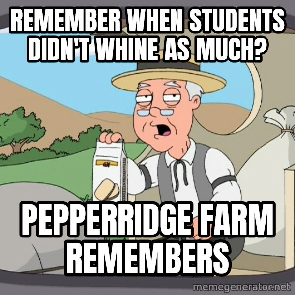 Pepperidge Farm Remembers Meme meme: remember when students didn't whine as much? / Pepperridge farm remembers