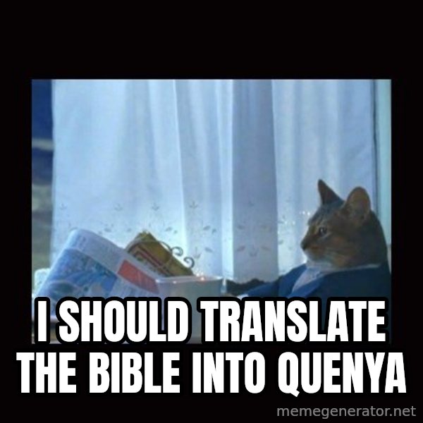 i should buy a boat cat meme: i should translate the bible into Quenya