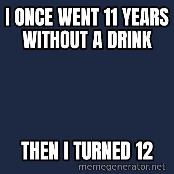 Grumpy Irish Cat meme: i once went 11 years without a drink / then I turned 12