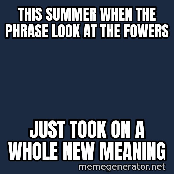 Look At The Flowers meme: This summer when the phrase look at the fowers / Just took on a whole new meaning