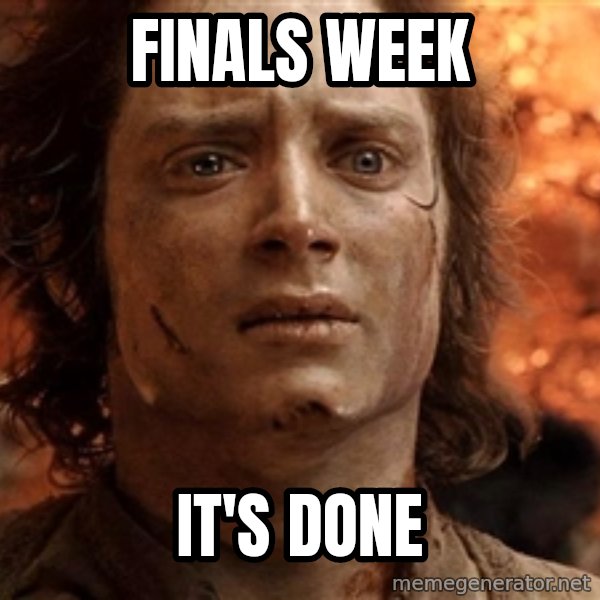 Frodo  meme: finals week / it's done