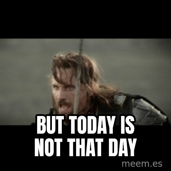 But it is not this Day ARAGORN meme: BUT TODAY IS NOT THAT DAY