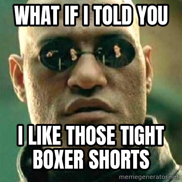 What if I told you / Matrix Morpheus meme: What if i told you / I like those tight boxer shorts