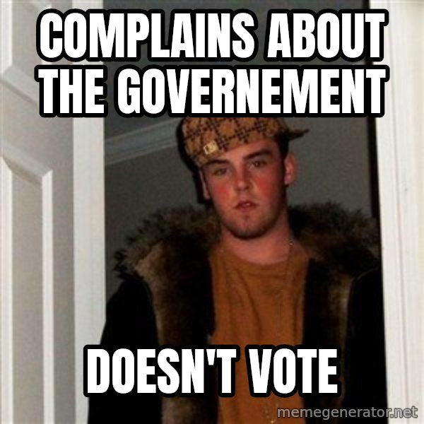 Scumbag Steve meme: Complains about the governement / Doesn't vote