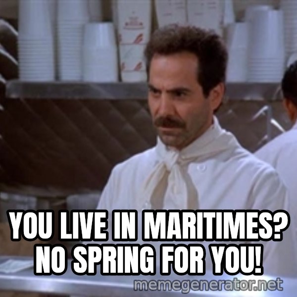 soup nazi meme: you live in maritimes? no spring for you!