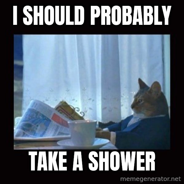 i should buy a boat cat meme: I should probably / take a shower