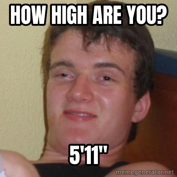 Really Stoned Guy meme: how high are you? / 5'11"