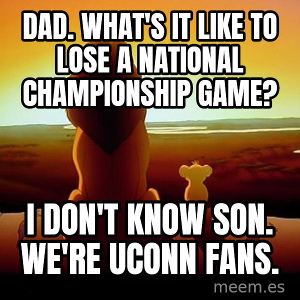 simba mufasa meme: Dad.  What's it like to lose a national championship game? / I don't know son. We're Uconn fans.