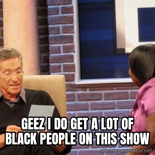 Maury Lie Detector meme: geez i do get a lot of black people on this show