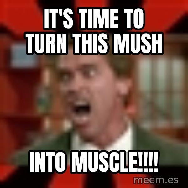 Arnold Schwarzenegger 1 meme: It's time to turn this mush / Into muscle!!!!