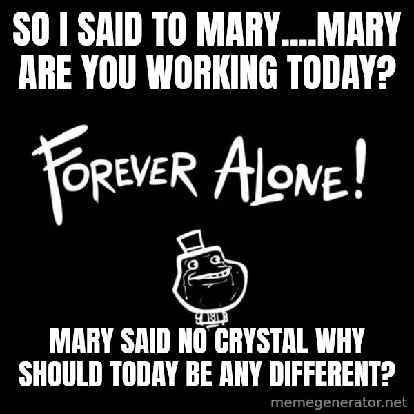Chill Out Lemur meme: So I said to mary....mary are you working today? / Mary said no crystal why should today be any different?