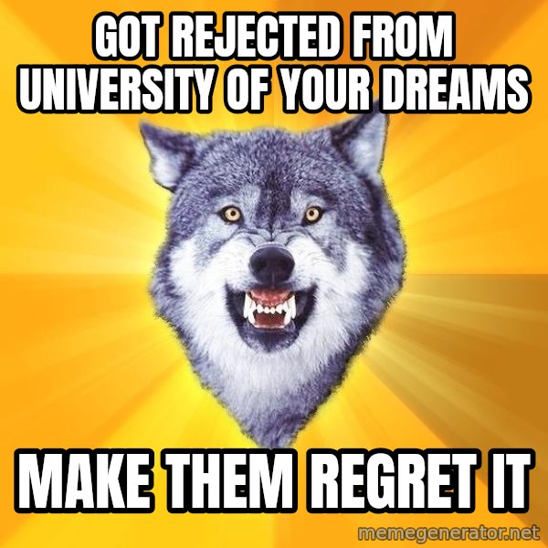 Courage Wolf meme: Got rejected from university of your dreams / make them regret it