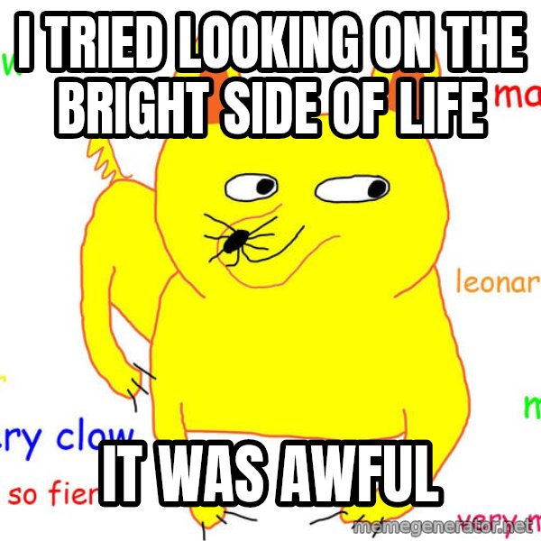 Grumpy Cat  meme: I TRIED LOOKING ON THE BRIGHT SIDE OF LIFE / IT WAS AWFUL