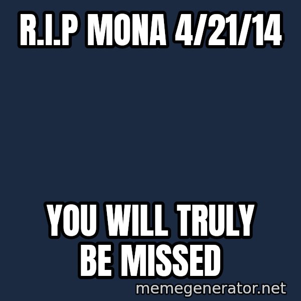 Look At The Flowers meme: R.I.P Mona 4/21/14 / You will truly be missed