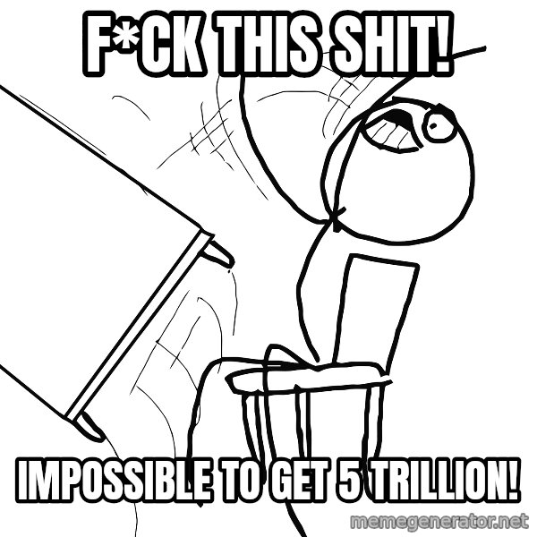 Desk Flip Rage Guy meme: F*CK THIS SHIT! / IMPOSSIBLE TO GET 5 TRILLION!