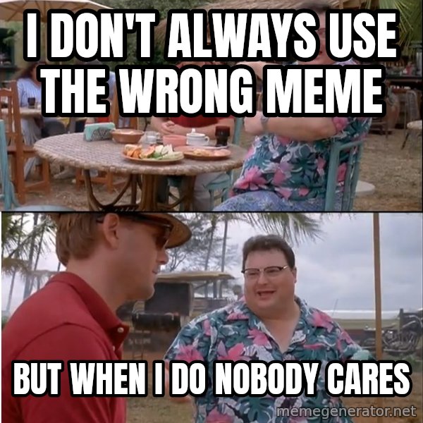 See? Nobody Cares meme: I don't always use the wrong meme / but when i do nobody cares