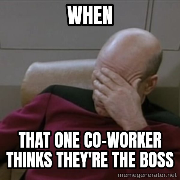 Picardfacepalm meme: when / that one co-worker thinks they're the boss