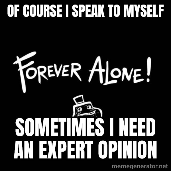 Chill Out Lemur meme: Of course I speak to myself / Sometimes I need an expert opinion
