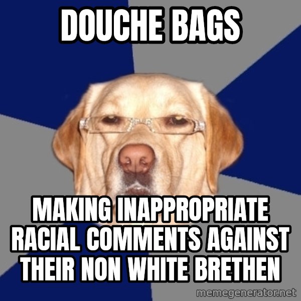 Racist Dawg meme: douche bags / making inappropriate racial comments against their non white brethen