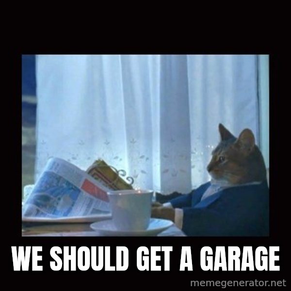 i should buy a boat cat meme: WE SHOULD GET A GARAGE
