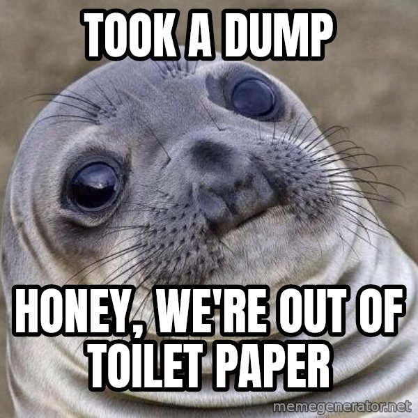 Awkward Seal meme: TOOK A DUMP / Honey, we're out of toilet paper