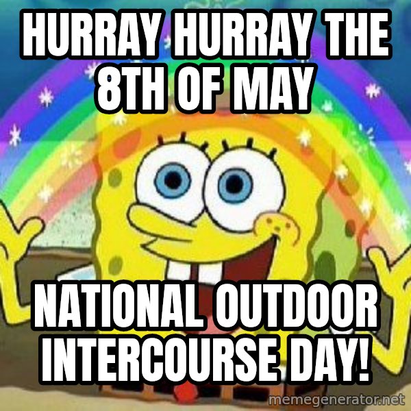 Imagination meme: hurray hurray          the 8th of may / national outdoor intercourse day!