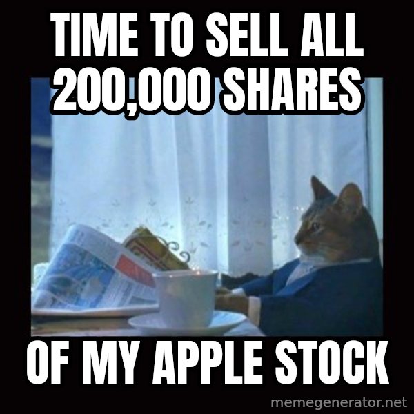 i should buy a boat cat meme: time to sell all 200,000 shares / of my apple stock