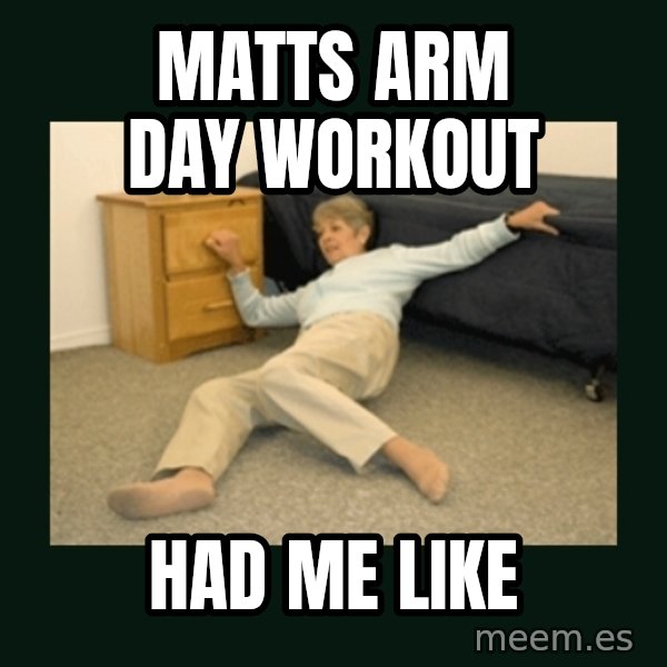 life alert lady meme: MATTS ARM DAY WORKOUT / HAD ME LIKE