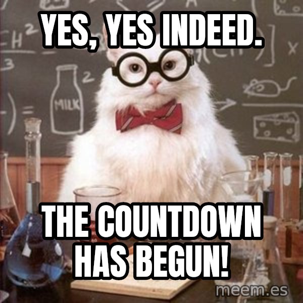 Chemistry Cat meme: yes, yes indeed. / The countdown has begun!