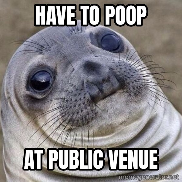 Awkward Seal meme: have to poop / at public venue