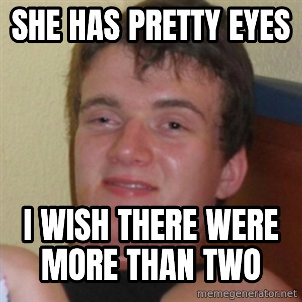 Really highguy meme: she has pretty eyes / i wish there were more than two