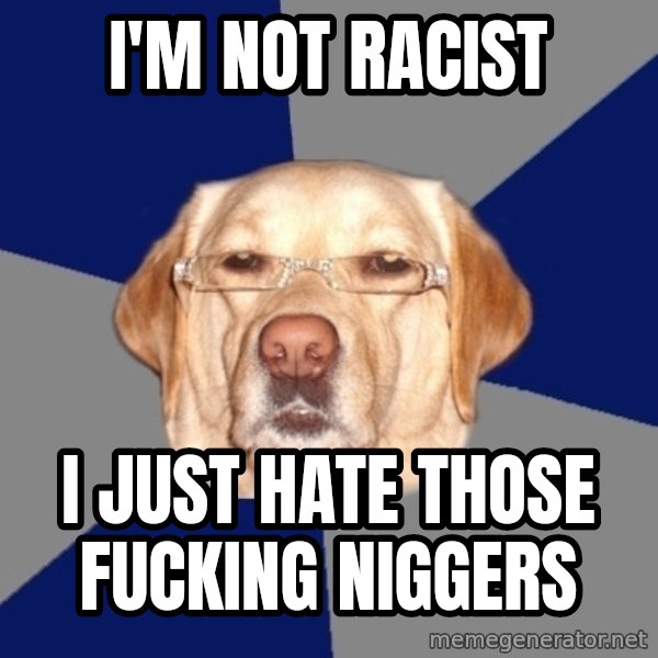 Racist Dawg meme: i'm not racist / i just hate those fucking niggers