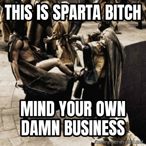 sparta kick meme: THIS IS SPARTA BITCH / mind your own damn business
