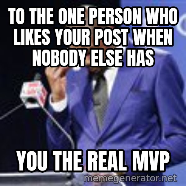 You dah real mvp meme: To the one person who likes your post when nobody else has / YOU THE REAL MVP