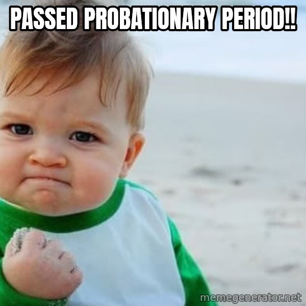 Success Kid meme: Passed probationary period!!