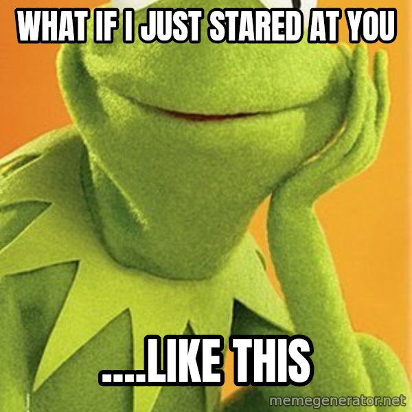 Kermit the frog meme: what if I just stared at you / ....like this